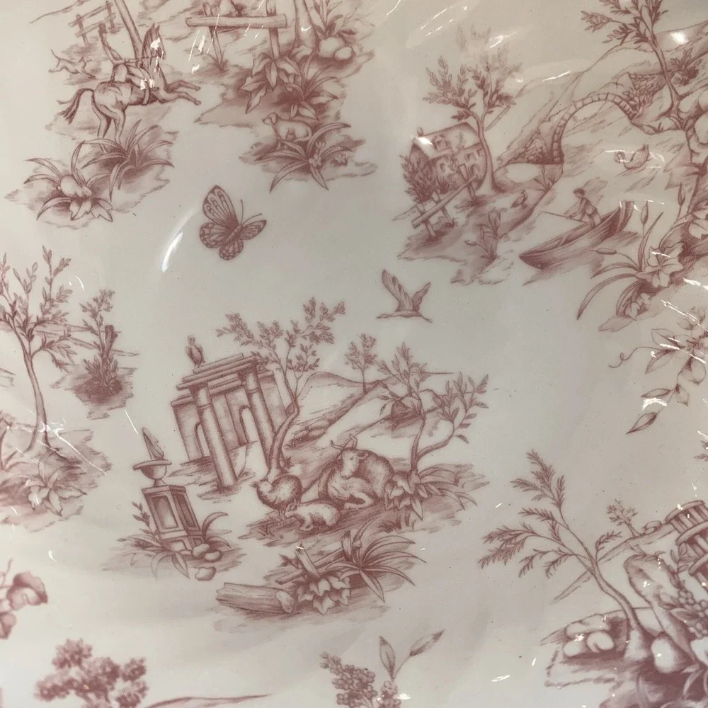 Queens Chelsea Toile Pink‎ Vegetable Serving Bowl 9.4 Inch French Country
